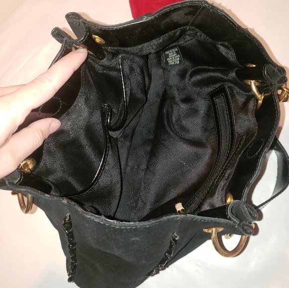BCBGMaxazria Velour Black and Gold Chain Hand Bag - Picture 3 of 8
